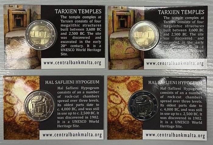 Malta. 2 Euro 2021/2022 "Tarxien" + "Hypogeum" (4 coincards)  (Ingen mindstepris)