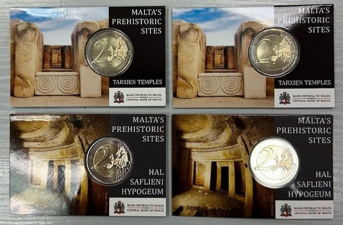 Malta. 2 Euro 2021/2022 "Tarxien" + "Hypogeum" (4 coincards)  (Ingen mindstepris)