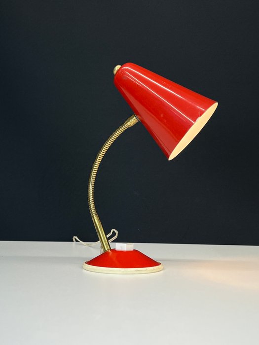 Skrivebordslampe - Rød italiensk cocotte lampe, 1960'erne - Messing, Stål