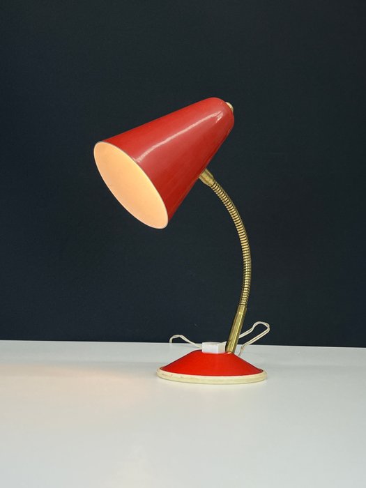 Skrivebordslampe - Rød italiensk cocotte lampe, 1960'erne - Messing, Stål