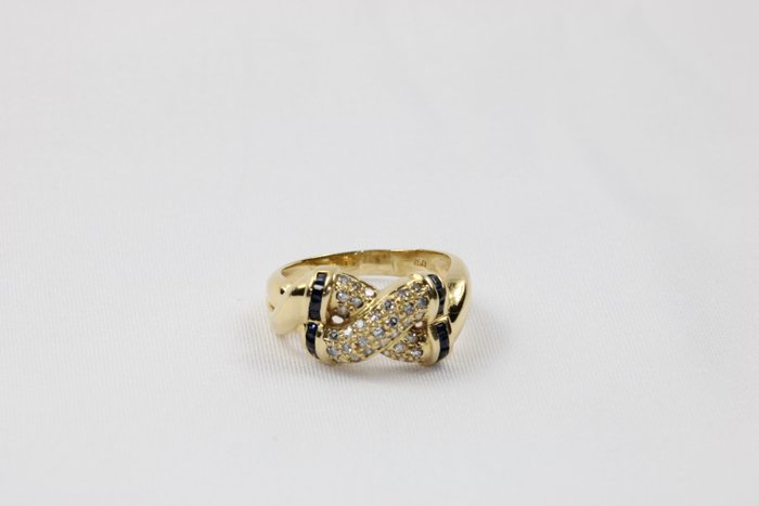 Ring - 18 kraat Gulguld -  0.45ct. tw. Diamant (Natur)  - Safir