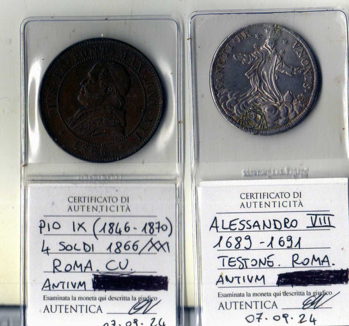 Italien, Kirkestaten. Alessandro VIII (1689-1691). Testone / 4 Soldi (2 monete)