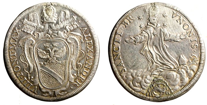 Italien, Kirkestaten. Alessandro VIII (1689-1691). Testone / 4 Soldi (2 monete)