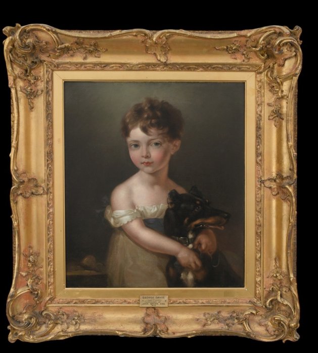 Margaret Sarah Carpenter (1793–1872) Attributed - A portrait  of George Davis age 6 grandson of John Spicer as a boy half-length with his pet dog