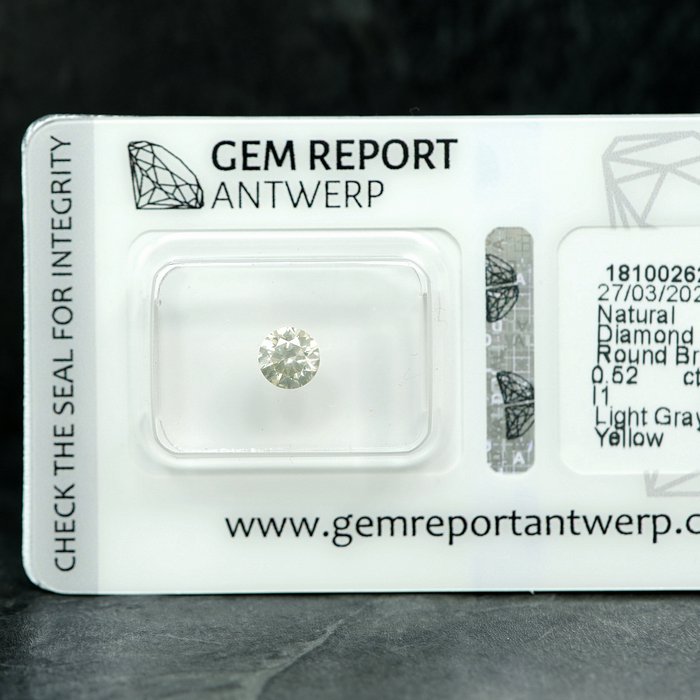 Ingen mindstepris - 1 pcs Diamant  (Naturfarvet)  - 052 ct - Light Grålig Gul - I1 - Gem Report Antwerp (GRA)