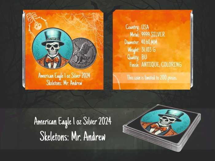 Förenta staterna. 1 Dollar 2024 ASE Skeletons - Mrs. Andrea, 1 Oz (.999)  (Ingen mindstepris)