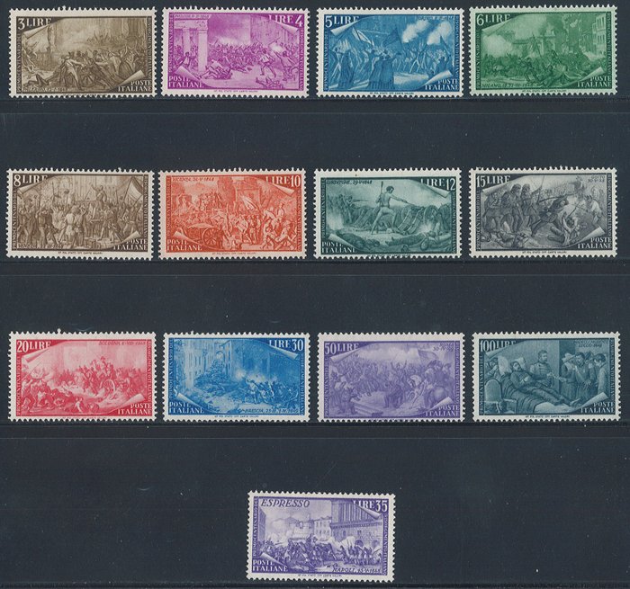 Den Italienske Republik 1948 - Risorgimento cpl-serien n 580/91 + eksp