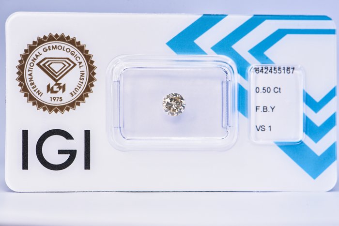 Ingen mindstepris - 1 pcs Diamant  (Naturfarvet)  - 0.50 ct - Rund - Fancy Brunlig Gul - VS1 - International Gemological Institute (IGI)