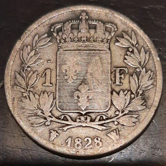 Frankrig. Karl 10. (1824-1830). 1 Franc 1828-W, Lille  (Ingen mindstepris)