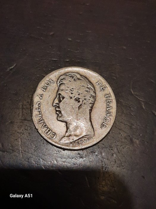 Frankrig. Karl 10. (1824-1830). 1 Franc 1828-W, Lille  (Ingen mindstepris)