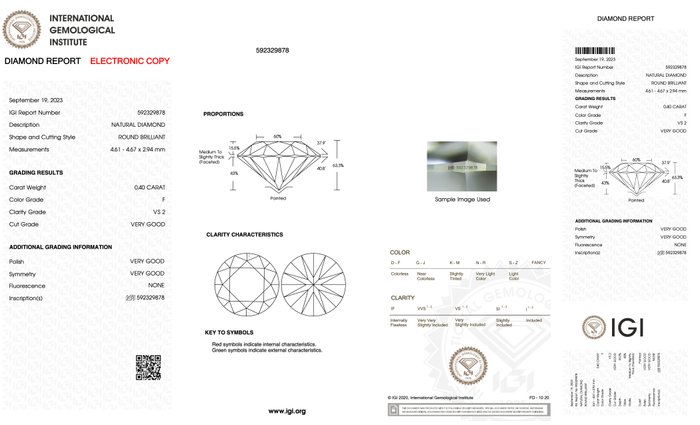 1 pcs Diamant - 0.40 ct - Rund - F - VS2