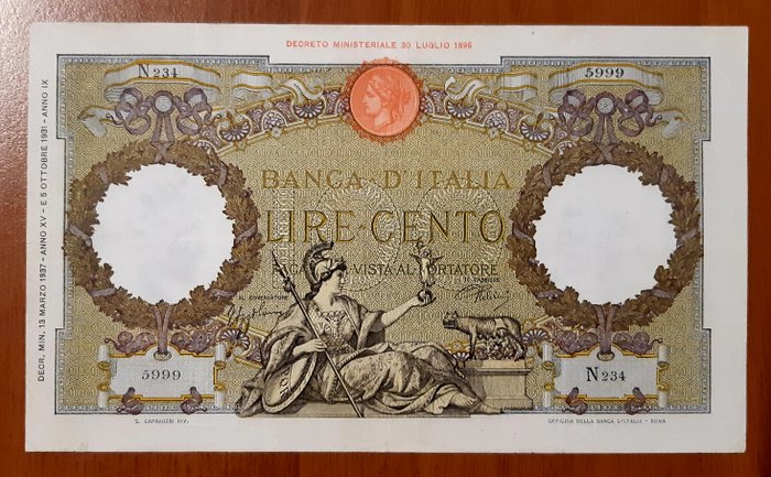 Italien. - 100 Lire - 13/03/1937 - Gigante BI 19/12  (Ingen mindstepris)