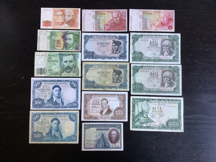 Spanien. - 14 banknotes - various dates  (Ingen mindstepris)