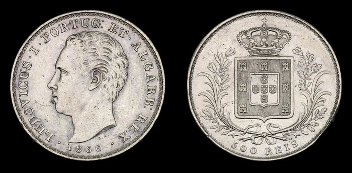 Portugal D Luís I (1861-1889) 500 Reis 1866 - Escassa  (Ingen mindstepris)