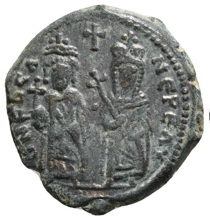 Byzantinske rige. Phocas (AD 602-610). Follis With Leontia