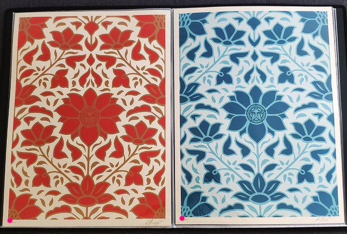 Shepard Fairey (OBEY) (1970) - OBEY DECO FLORAL PATTERN SET (Red and Bleu)