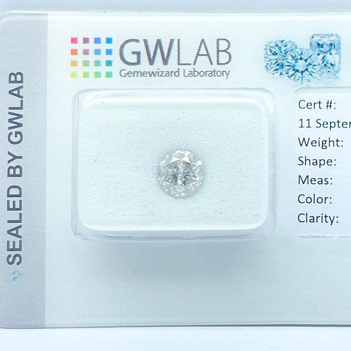 Ingen mindstepris - 1 pcs Diamant  (Natur)  - 091 ct - Rund - F - I2 - Gemewizard Gemological Laboratory (GWLab)