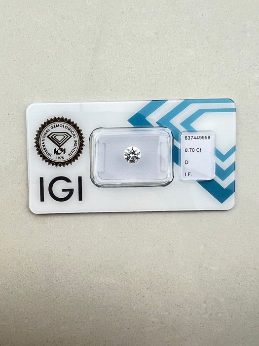 1 pcs Diamant  (Natur)  - 0.70 ct - Rund - D (farveløs) - IF - International Gemological Institute (IGI)