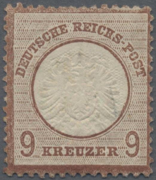 Tyske Kejserrige 1872 - 9 Kreuzer Groot Brutschield i nuance mittelrotbraun - fotocertifikat Krug BPP - michel 27b