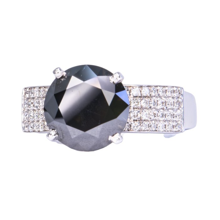 Ingen mindstepris - Ring - 14 karat Hvidguld -  471ct tw Sort Diamant (Farvebehandlet) - Diamant