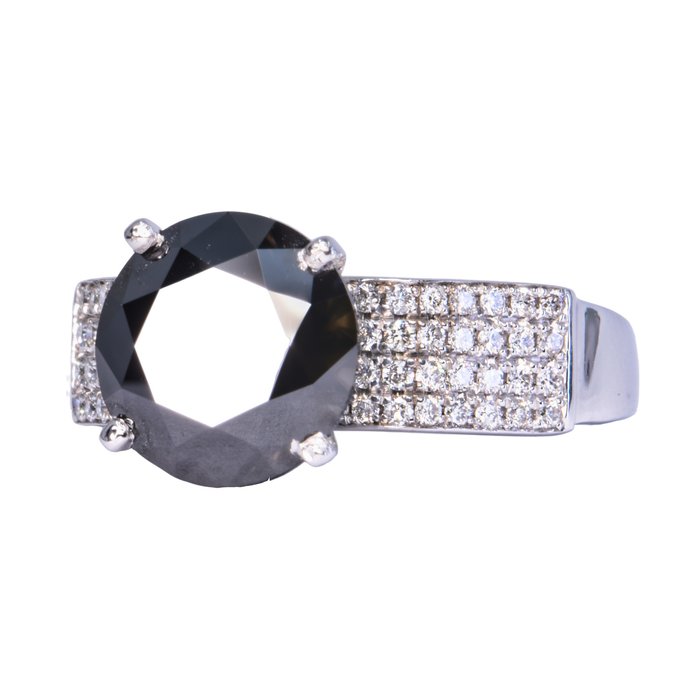 Ingen mindstepris - Ring - 14 karat Hvidguld -  471ct tw Sort Diamant (Farvebehandlet) - Diamant