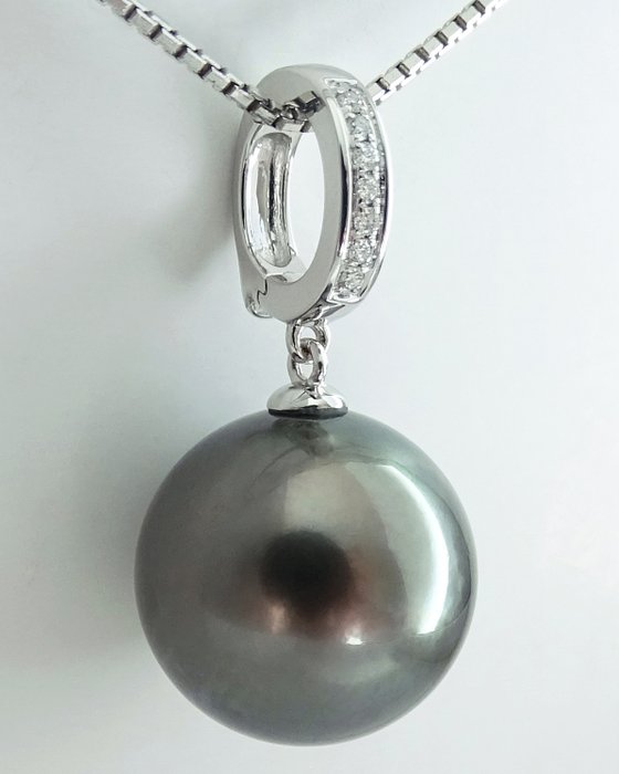 Vedhæng - 18 kraat Hvidguld Perle - Diamant - Pearl Enhancer 1383 mm