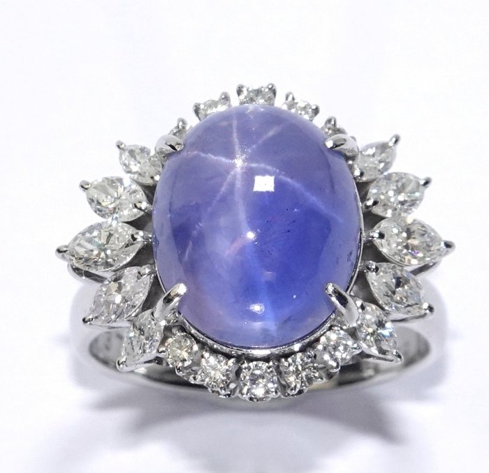 Ring Platin -  10.27ct. tw. Safir - Diamant - Gratis størrelsesændring EU50-60