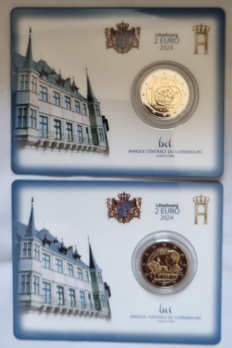 Luxembourg. 2 Euro 2024 "100 jaar 1 Frank Gieterij Arbeider" + "Groothertog Willem II" (2 coincards)  (Ingen mindstepris)