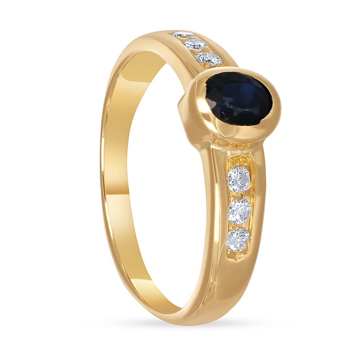 Ring - 18 kraat Gulguld -  0.51ct. tw. Safir - Diamant