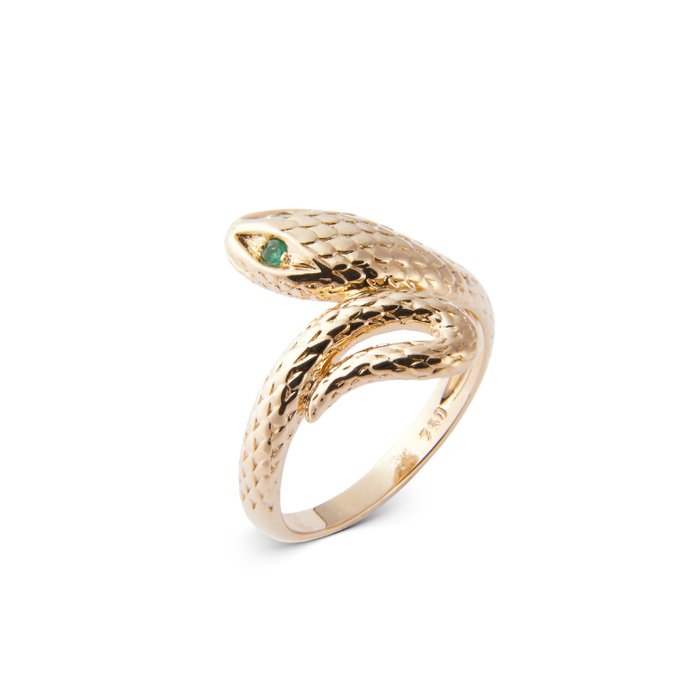 Ring - 18 kraat Gulguld -  0.05ct. tw. Smaragd - Smaragd - Snake Emerald Ring 53