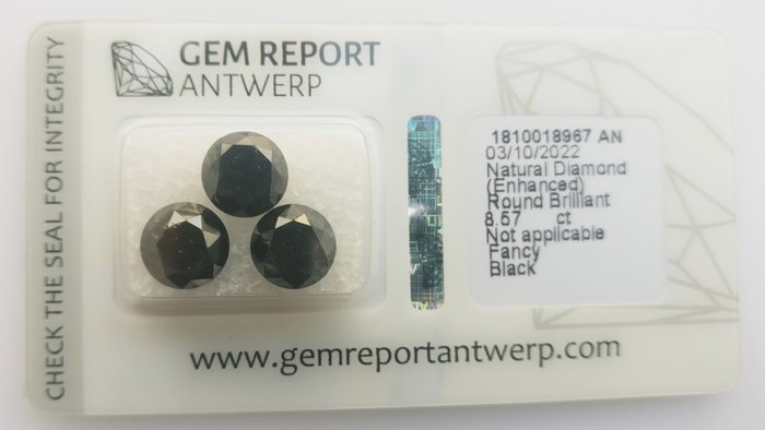 3 pcs Diamant  (Farvebehandlet)  - 8.57 ct - Rund - Ikke specificeret i laboratorierapporten - Gem Report Antwerp (GRA)