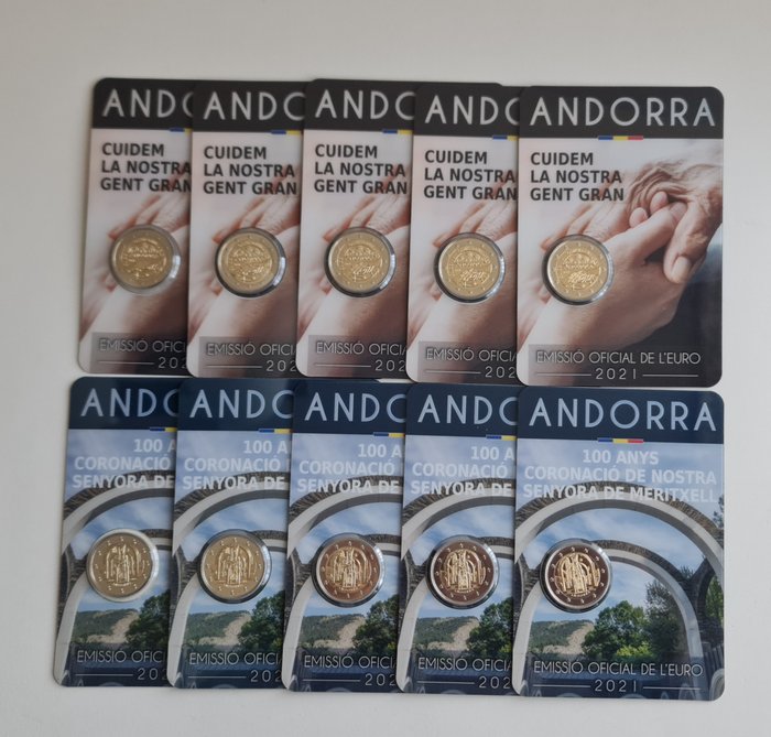 Andorra. 2 Euro 2021 "Meritxell" + "Elderly Care" (10 coincards)