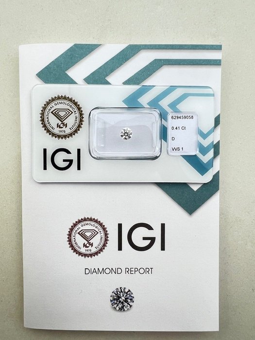 1 pcs Diamant  (Natur)  - 0.41 ct - Rund - D (farveløs) - VVS1 - International Gemological Institute (IGI)