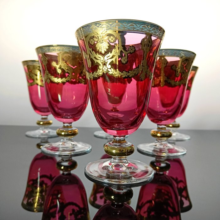 SECOLOVENTESIMO - Alterkalk (6) - Tulip Barocco Wine Glass - 24 kt guld - Håndmalet guldglas