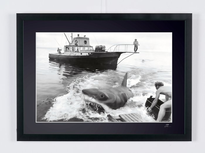 Jaws (1975) - Steven Spielberg - "Bruce" The Shark - On Set - Fine Art Photography - Luxury Wooden Framed 70X50 cm - Limited Edition Nr 02 of 30 - Serial ID 16930 - Original Certificate (COA), Hologram Logo Editor and QR Code- 100% new