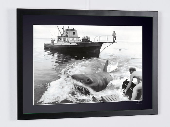 Jaws (1975) - Steven Spielberg - "Bruce" The Shark - On Set - Fine Art Photography - Luxury Wooden Framed 70X50 cm - Limited Edition Nr 02 of 30 - Serial ID 16930 - Original Certificate (COA), Hologram Logo Editor and QR Code- 100% new