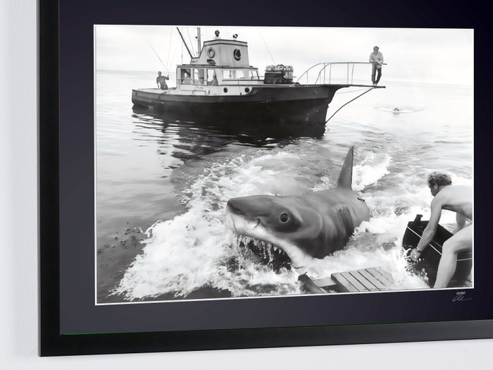 Jaws (1975) - Steven Spielberg - "Bruce" The Shark - On Set - Fine Art Photography - Luxury Wooden Framed 70X50 cm - Limited Edition Nr 02 of 30 - Serial ID 16930 - Original Certificate (COA), Hologram Logo Editor and QR Code- 100% new