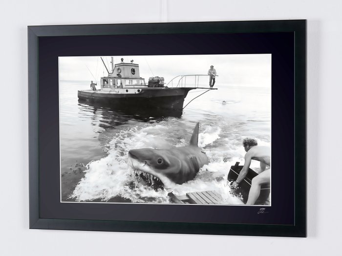 Jaws (1975) - Steven Spielberg - "Bruce" The Shark - On Set - Fine Art Photography - Luxury Wooden Framed 70X50 cm - Limited Edition Nr 02 of 30 - Serial ID 16930 - Original Certificate (COA), Hologram Logo Editor and QR Code- 100% new