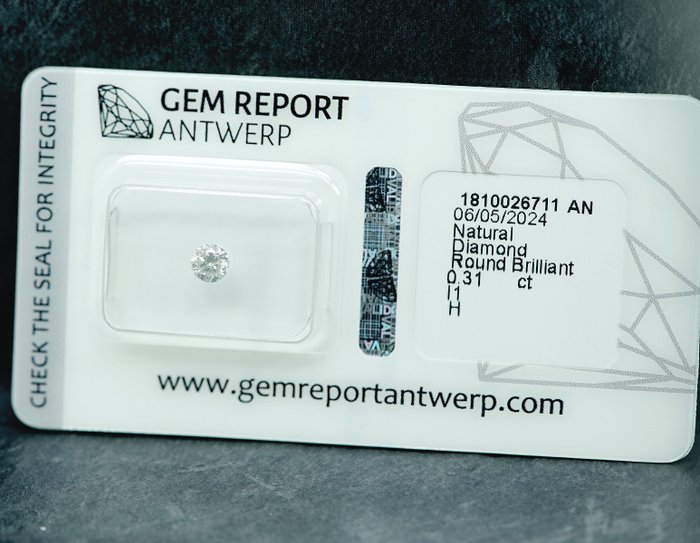 1 pcs Diamant  (Natur)  - 0.31 ct - H - I1 - Gem Report Antwerp (GRA)