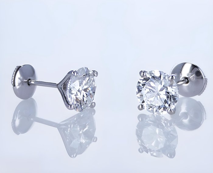 Ørestikkere - 18 kraat Hvidguld -  5.04ct. tw. Diamant (Laboratoriedyrket) - store studs diamanter