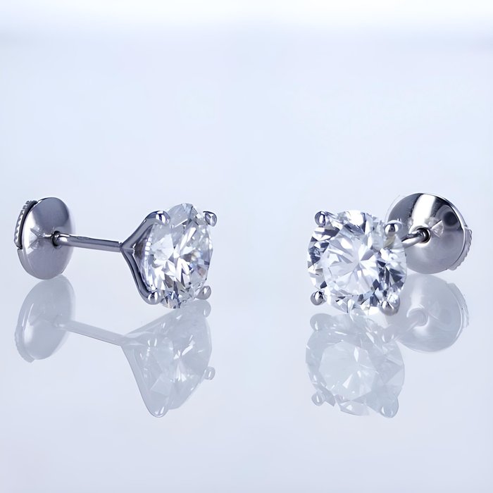 Ørestikkere - 18 kraat Hvidguld -  5.04ct. tw. Diamant (Laboratoriedyrket) - store studs diamanter