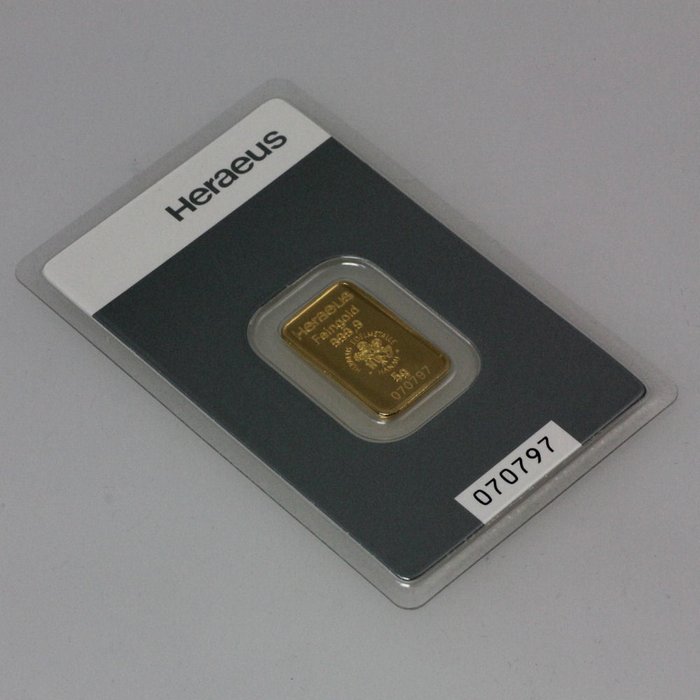 5 gram - Guld 999 - Heraeus, Germany - Forseglet  Med certifikat