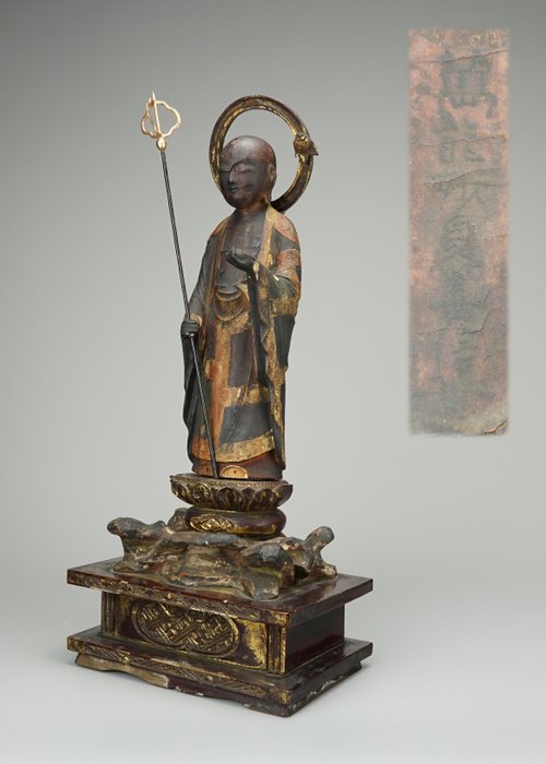 地蔵菩薩 Jizo Bodhisattva-statue - Lak, Træ - Dated: "The second year of the Tenpō era, Year of the Rabbit."  (1835) - Japan - Edo-perioden (1600-1868)