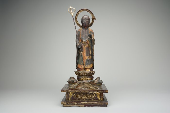 地蔵菩薩 Jizo Bodhisattva-statue - Lak, Træ - Dated: "The second year of the Tenpō era, Year of the Rabbit."  (1835) - Japan - Edo-perioden (1600-1868)