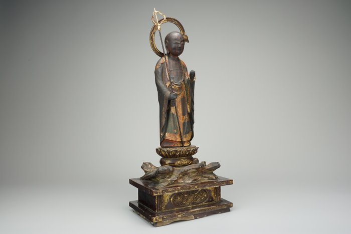 地蔵菩薩 Jizo Bodhisattva-statue - Lak, Træ - Dated: "The second year of the Tenpō era, Year of the Rabbit."  (1835) - Japan - Edo-perioden (1600-1868)