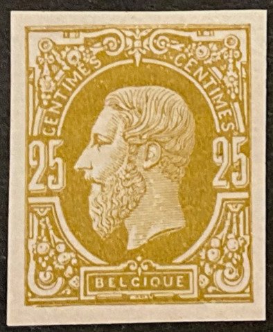 Belgien 1869/1883 - Leopold II 'New Types' - UPUTTED - 25c Bister oliven - OBP/COB 32ND