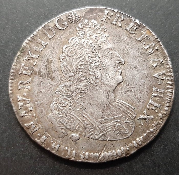 Frankrig. Ludvig 14. (1643-1715). 1/2 Ecu aux Insignes 1702-N, Montpellier