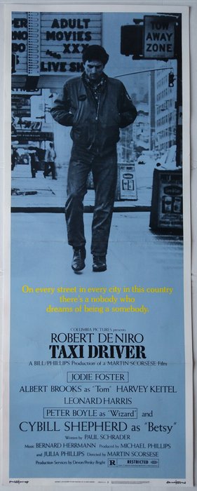 Guy Peellaert - Scorsese - Taxi Driver (1976) - RARE !! Robert DeNiro - US Theatrical Release bootleg Insert Poster (76/14) - Folded Rolled