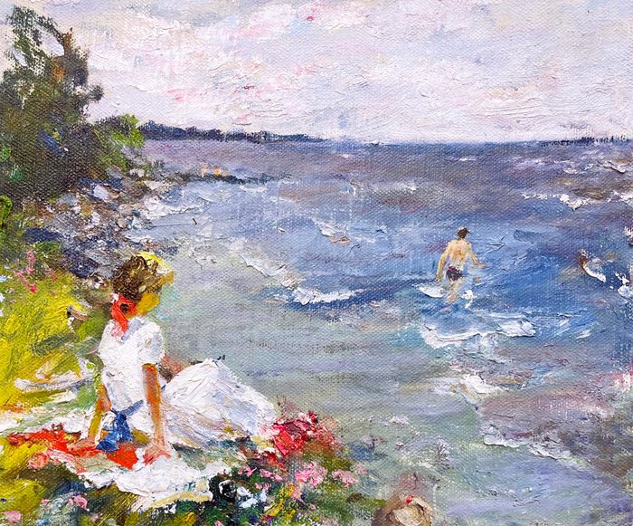 Anatoly Belonog (1946) - Jeune Femme et Enfants sur le Rivage