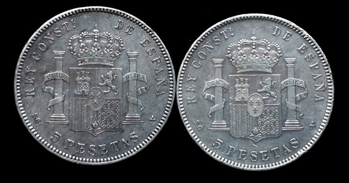 Spanien. 2 moedas - 5 Pesetas - Alfonso XIII 3rd portrait 1897 e 1899 SGV  (Ingen mindstepris)